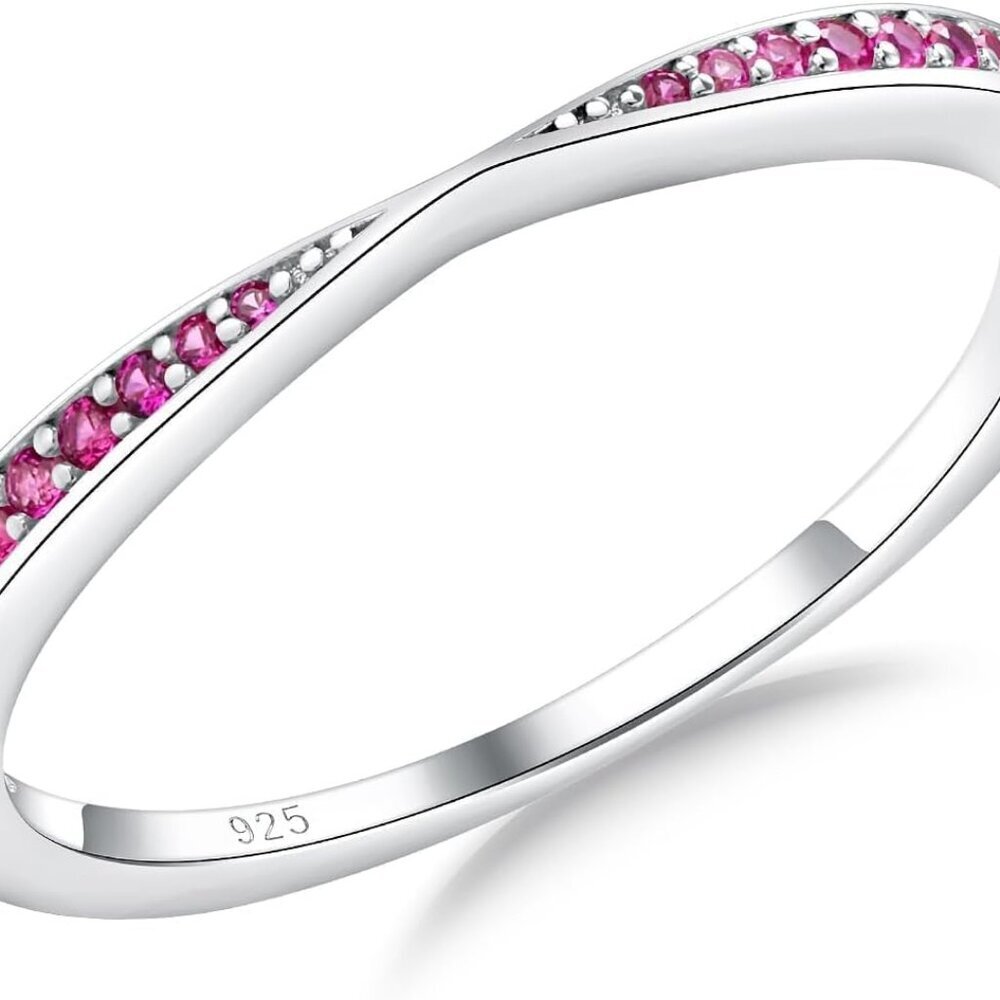 Elegant 2mm Ruby Birthstone Stackable Wedding Ban… - image 1